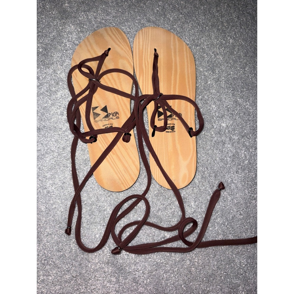 Sandals Wood Lace Up‎ Gladiator Wrap Sandals Brown Natural Mexico Womens Size 10